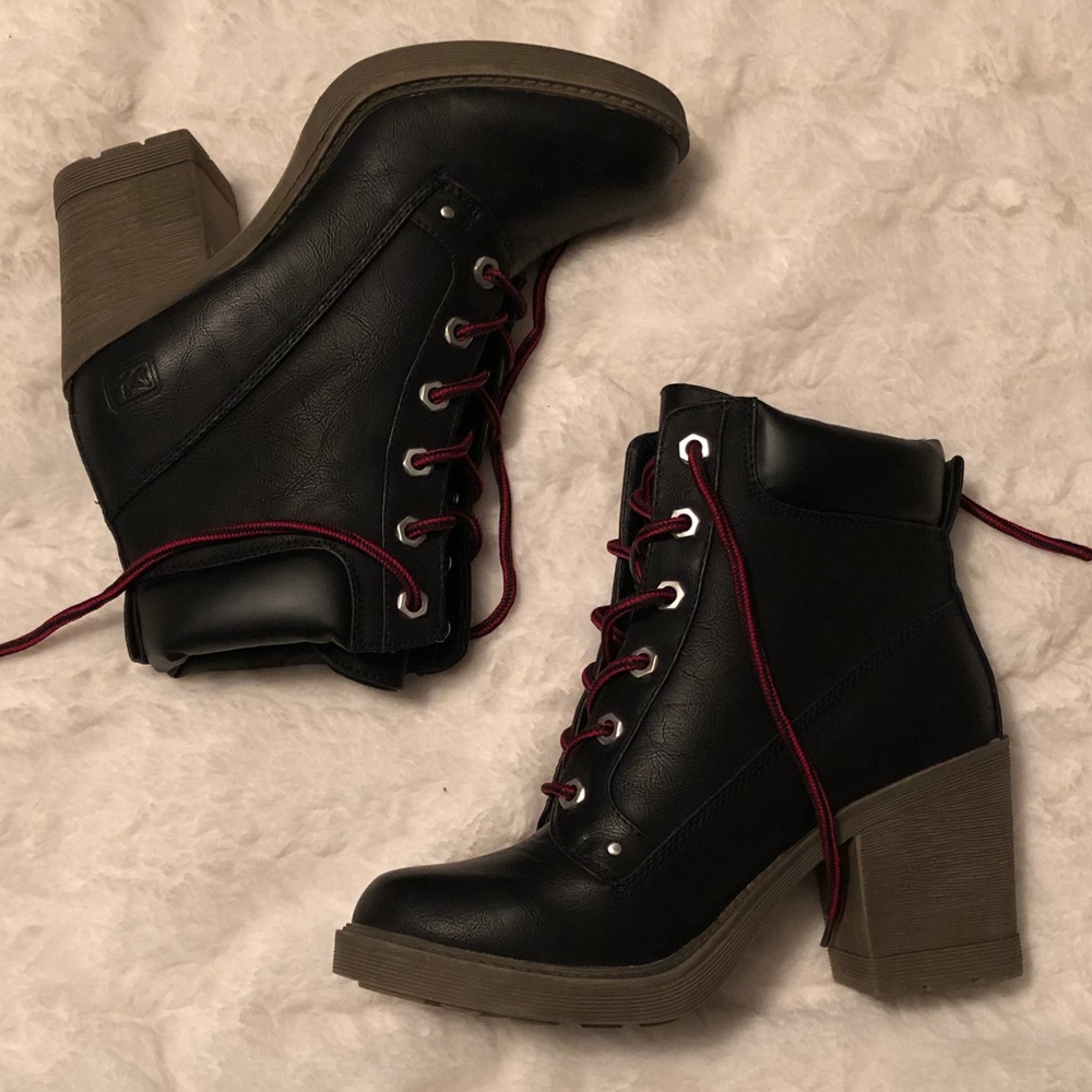 Dirty Laundry Black Ankle Boots with Red Laces